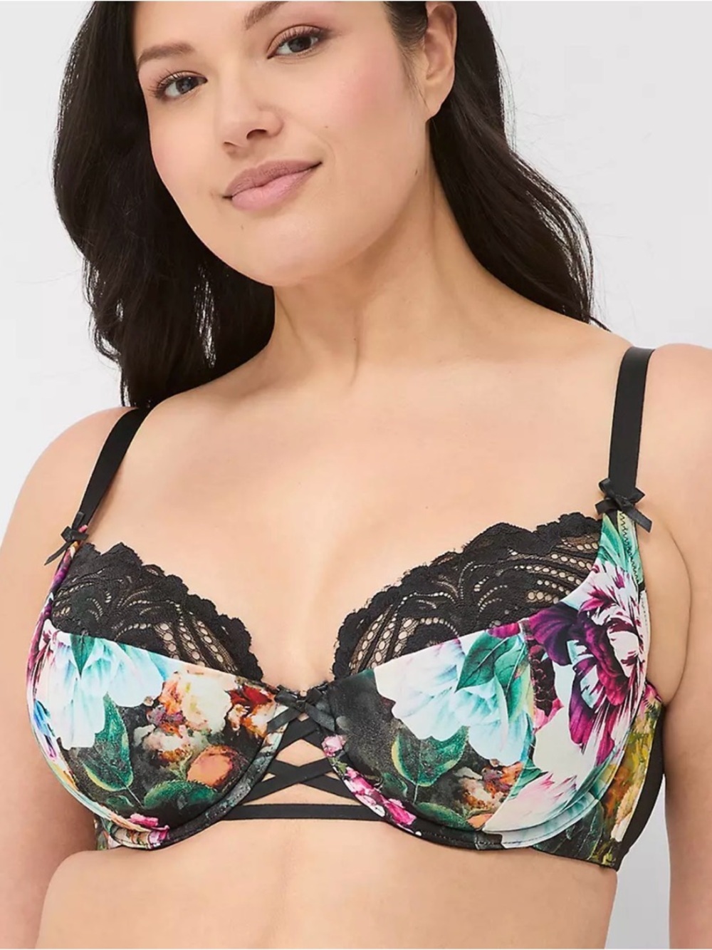 Cacique French Balconette Bra Size 42C Floral Tapestry Print Underwire Strappy